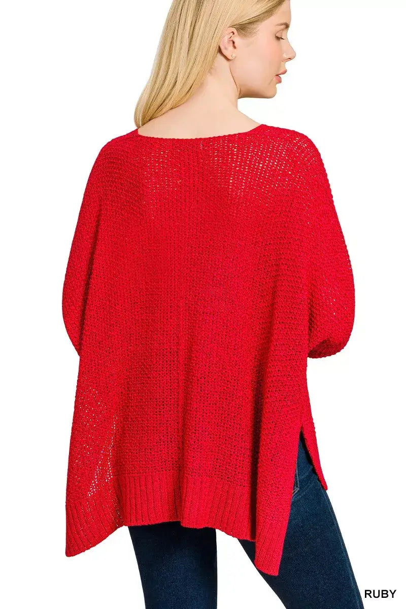 Zenana Dolman Sleeve V-Neck Sweater - Sleeve V-Neck Sweater