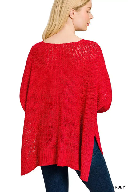 Zenana Dolman Sleeve V-Neck Sweater - Sleeve V-Neck Sweater