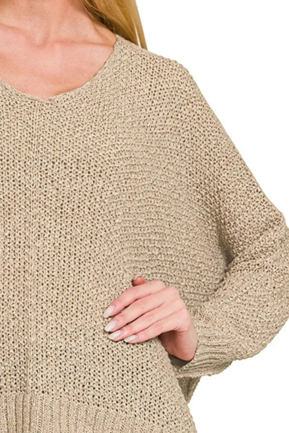 Zenana Dolman Sleeve V-Neck Sweater - Sleeve V-Neck Sweater