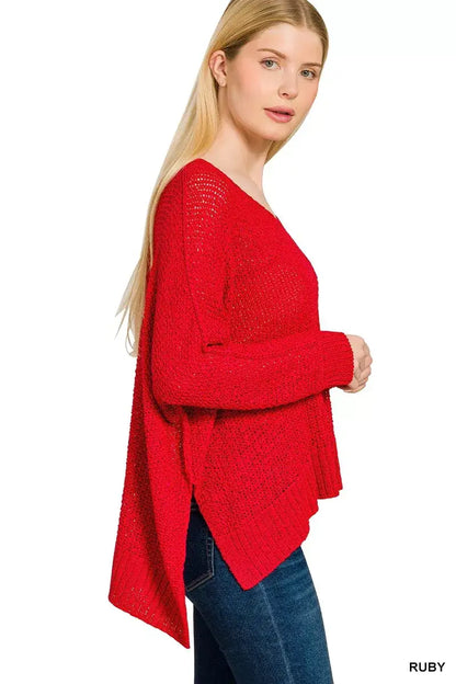 Zenana Dolman Sleeve V-Neck Sweater - Sleeve V-Neck Sweater