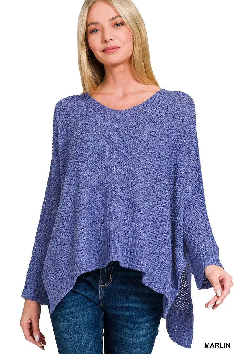 Zenana Dolman Sleeve V-Neck Sweater - MARLIN / S/M