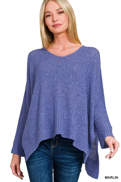 Zenana Dolman Sleeve V-Neck Sweater - MARLIN / S/M