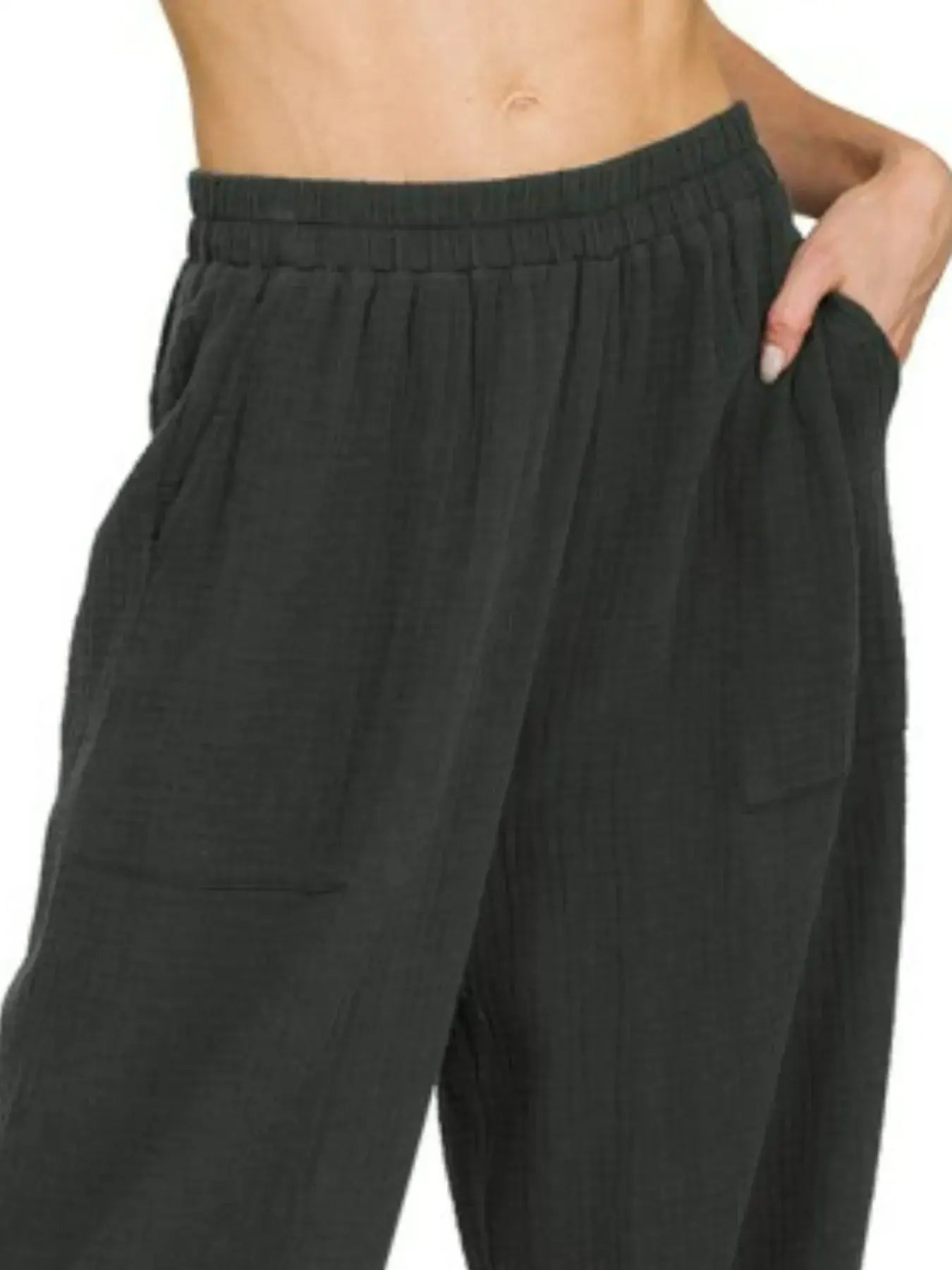 Zenana Double Gauze Elastic Band Pants - Elastic Band Pants
