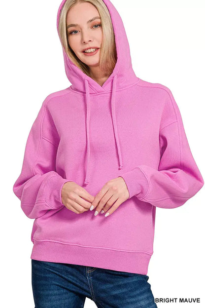 Zenana Drawstring Relaxed Fit Fleece Hoodie - Fit Fleece Hoodie