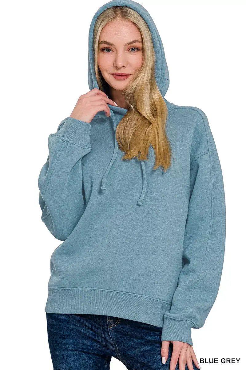 Zenana Drawstring Relaxed Fit Fleece Hoodie - Fit Fleece Hoodie