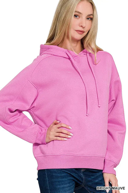 Zenana Drawstring Relaxed Fit Fleece Hoodie - BRIGHT MAUVE / S - Fit Fleece Hoodie