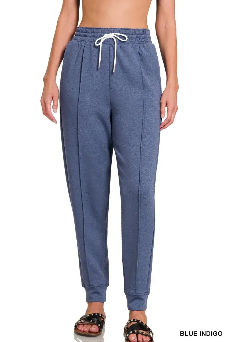 Zenana Drawstring Scuba Sweatpants with Pockets - BLUE INDIGO / S - Sweatpants with Pockets