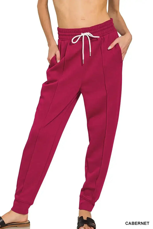 Zenana Drawstring Scuba Sweatpants with Pockets - CABERNET / S