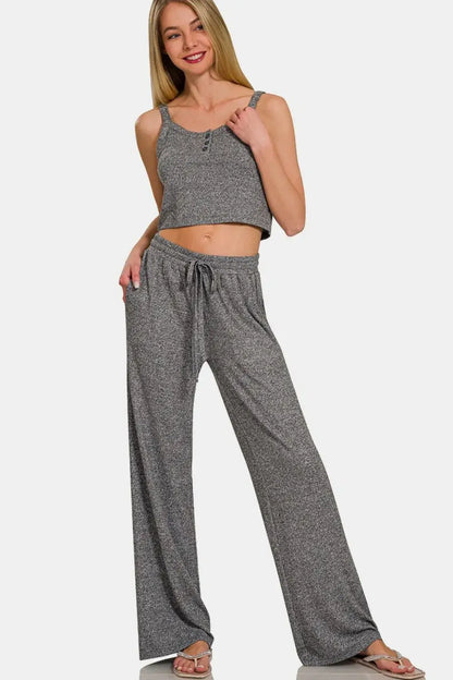 Zenana Drawstring Wide Leg Pants with Side Pockets - Bottoms