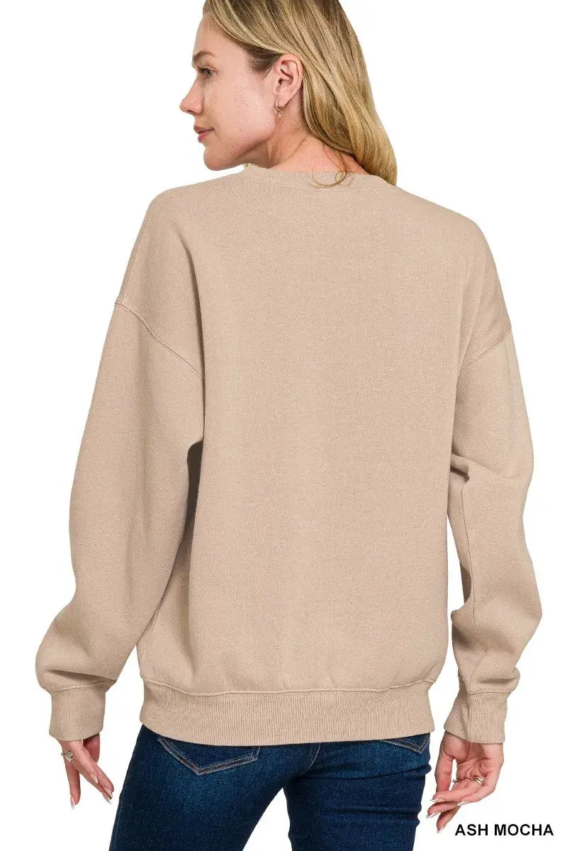 Zenana Fleece Crewneck Long Sleeve Sweatshirt - Long Sleeve Sweatshirt