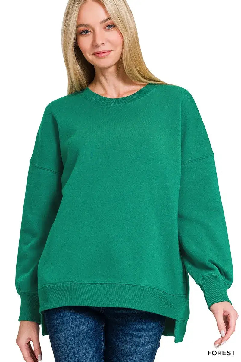 Zenana Fleece Hi-low Boyfriend Sweatshirts With Pockets - FOREST / S