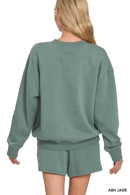 Zenana Fleece Long Sleeve Sweatshirts & Shorts Set
