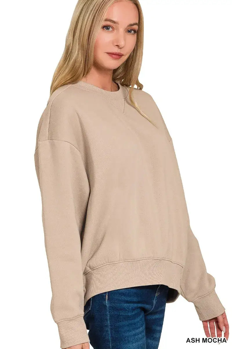 Zenana Fleece Long Sleeve Sweatshirts & Shorts Set