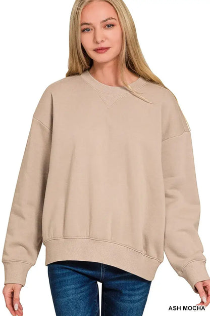Zenana Fleece Long Sleeve Sweatshirts & Shorts Set