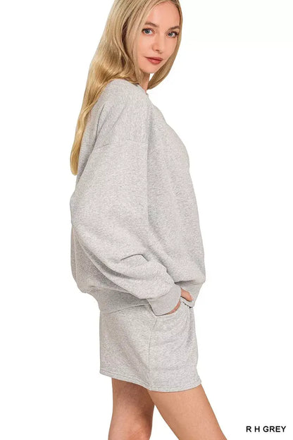 Zenana Fleece Long Sleeve Sweatshirts & Shorts Set