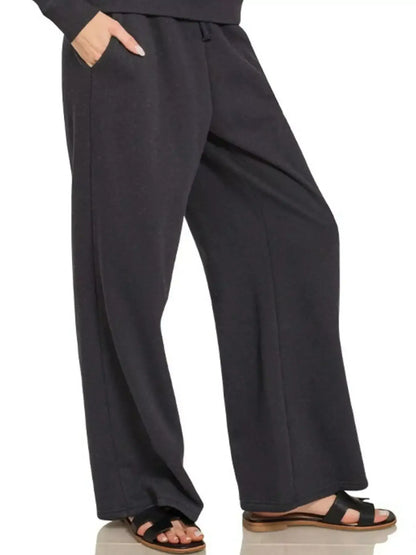 Zenana Fleece Long Sleeve Top and Sweatpants Set - Sleeve Top and Sweatpants Set