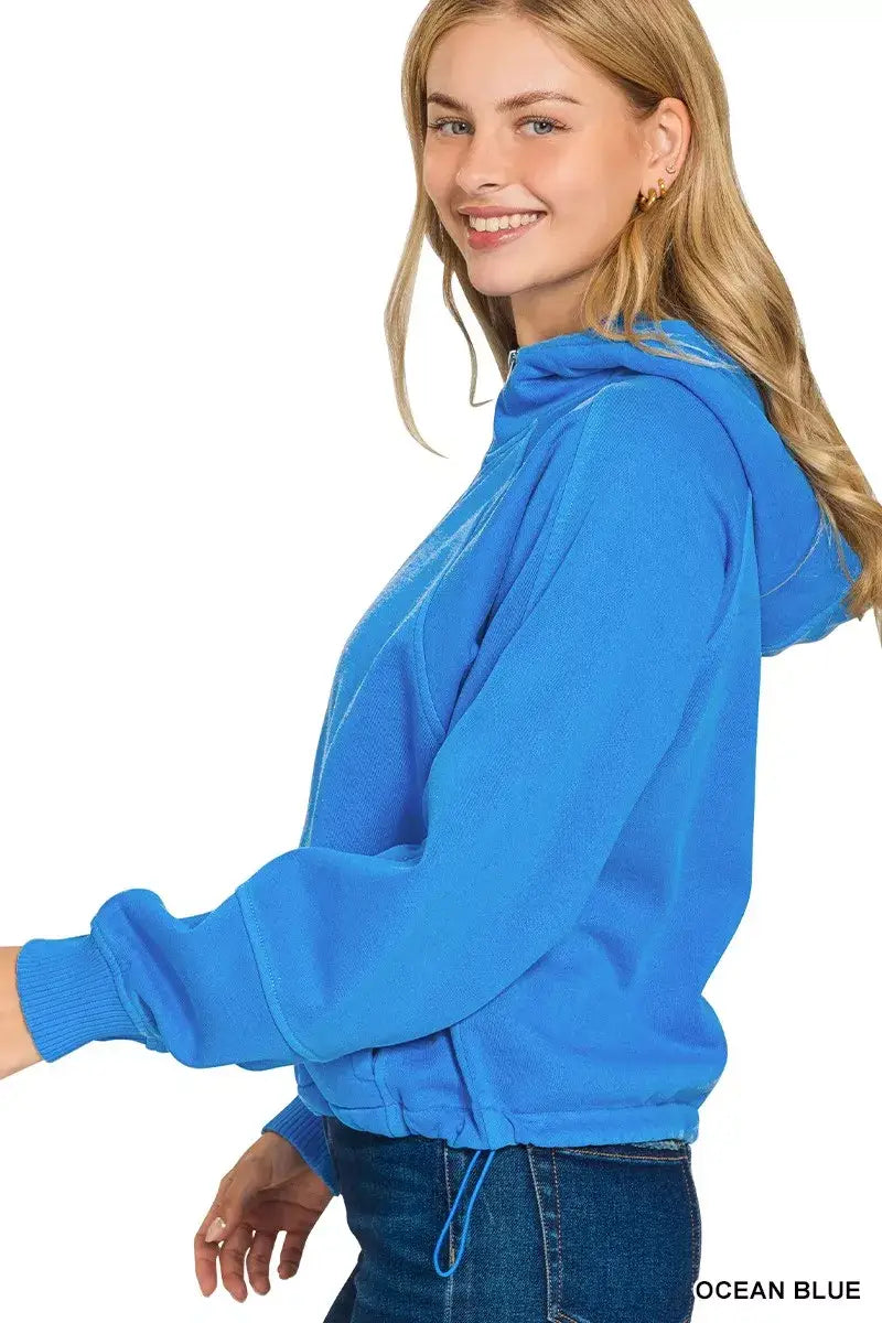 Zenana Fleece Pigment Dye Zip Up Hoodie with Pockets