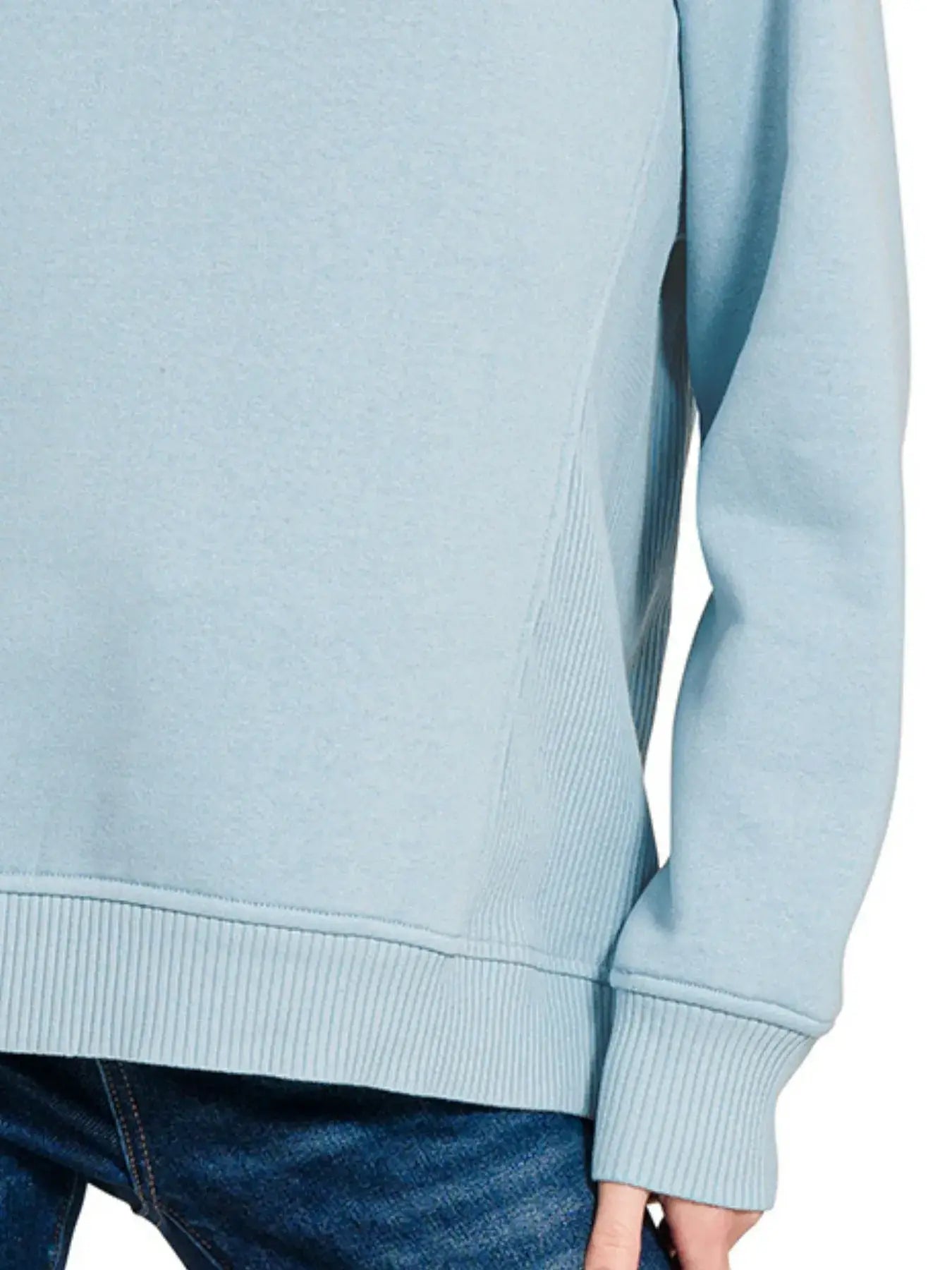 Zenana Fleece Round Neck Ribbed Side Raglan Sweatshirt - Sweatshirt