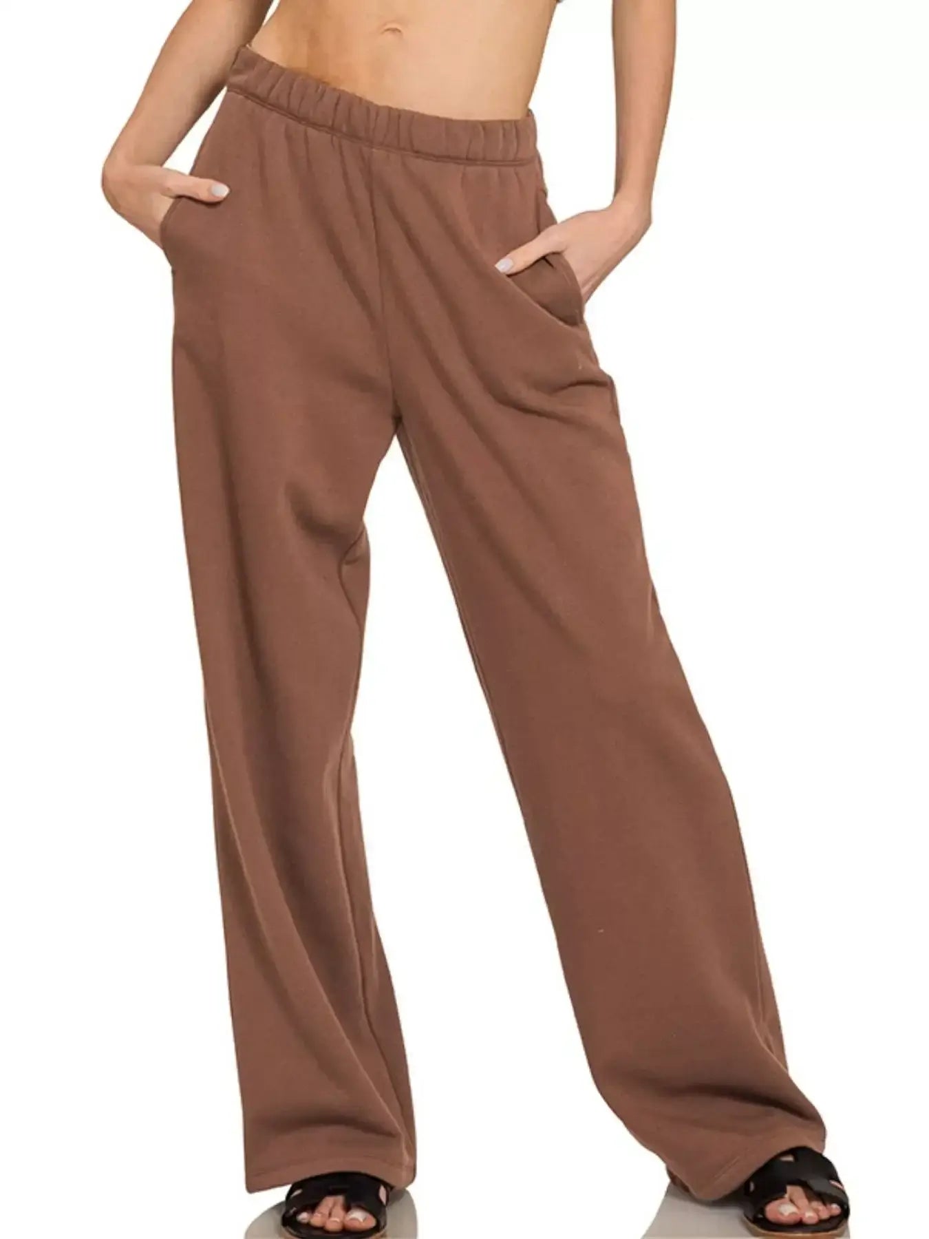 Zenana Fleece Sweatpant with Pockets - BROWN / S - Fleece Sweatpant with Pockets