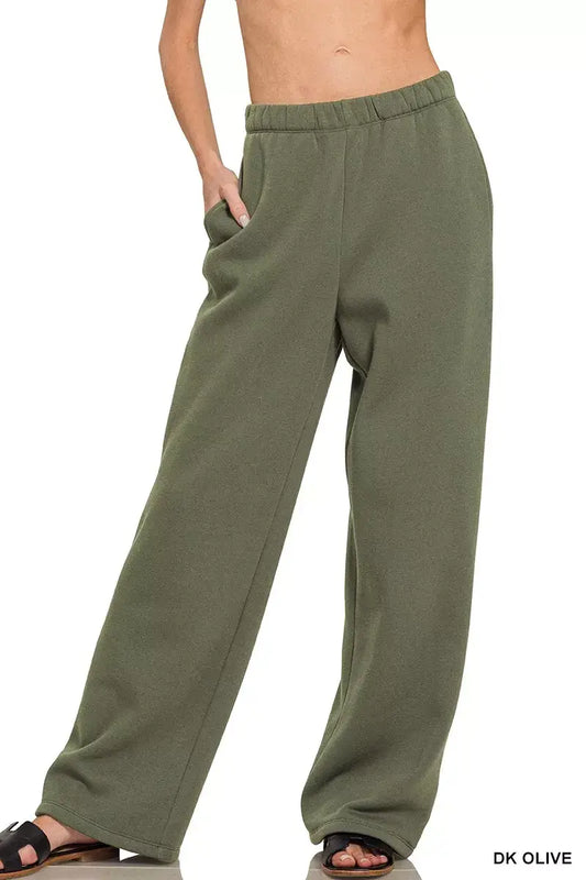 Zenana Fleece Sweatpant with Pockets - DK OLIVE / S - Fleece Sweatpant with Pockets