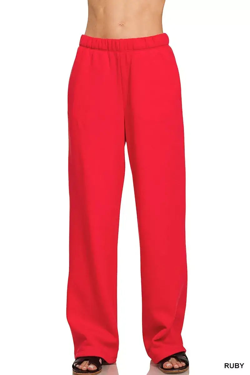 Zenana Fleece Sweatpant with Pockets - RUBY / S