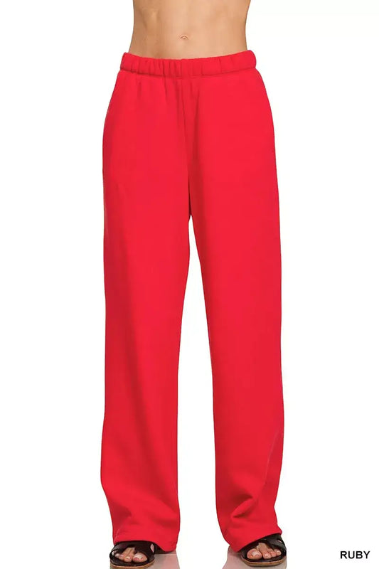 Zenana Fleece Sweatpant with Pockets - RUBY / S