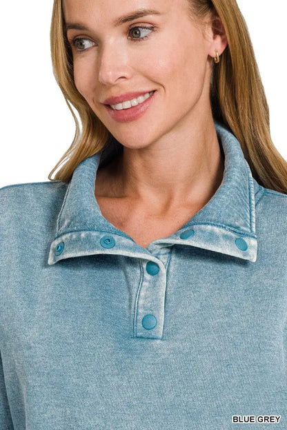 Zenana Fleece Washed High Neck Kangaroo Pocket Sweatshirt