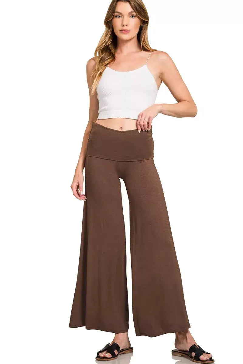 Zenana Fold Over Waist Comfy Wide Leg Pants