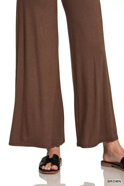 Zenana Fold Over Waist Comfy Wide Leg Pants
