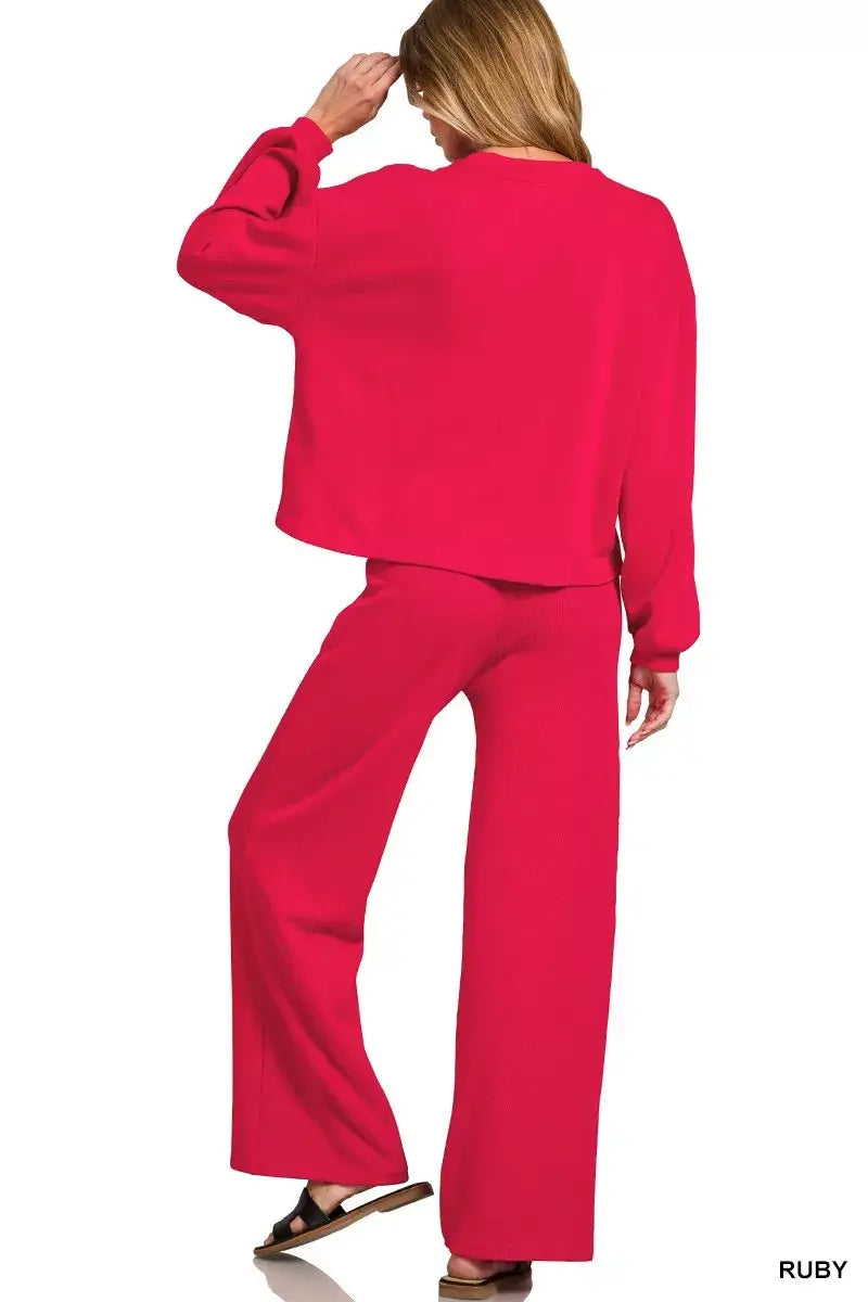 Zenana French Rib Pullover and Pants Set - Rib Pullover and Pants Set