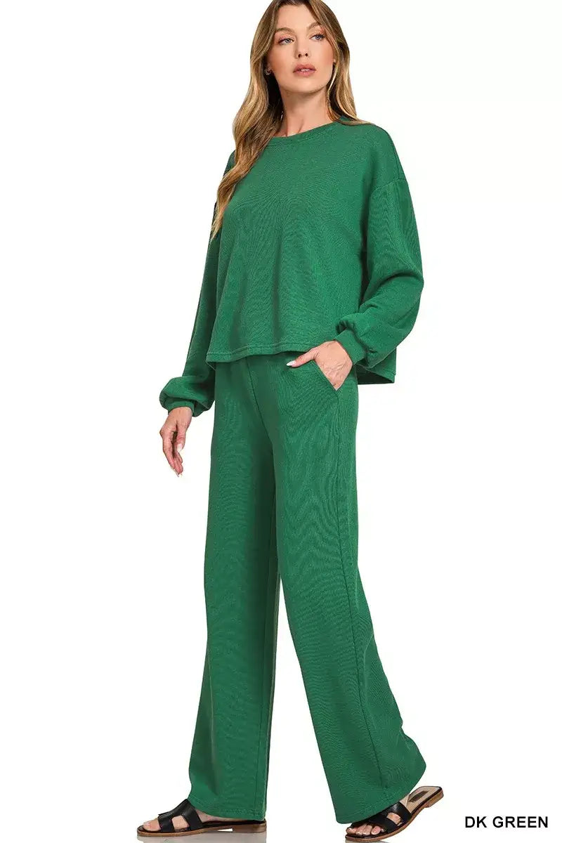 Zenana French Rib Pullover and Pants Set - Rib Pullover and Pants Set
