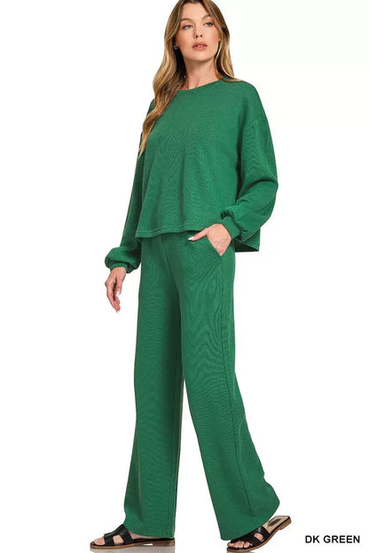 Zenana French Rib Pullover and Pants Set - Rib Pullover and Pants Set