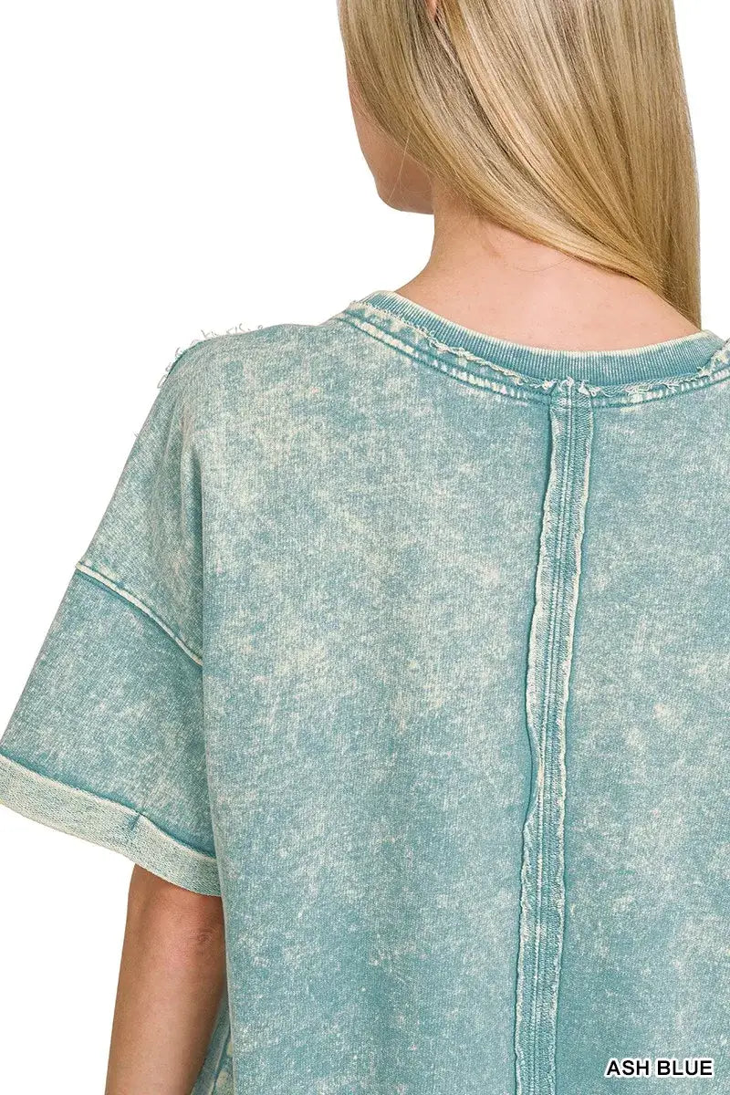 Zenana French Terry Acid Washed T-Shirt - Terry Acid Washed T-Shirt