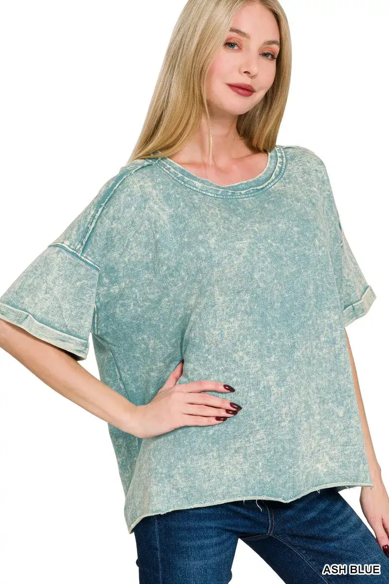 Zenana French Terry Acid Washed T-Shirt - Terry Acid Washed T-Shirt