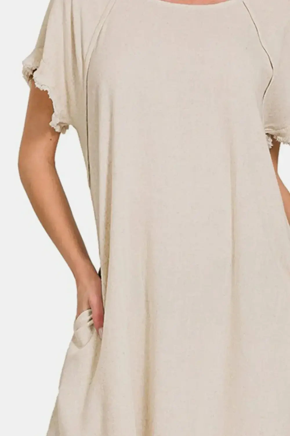 Zenana Fringe Edge High Low Flowy Dress with Pockets