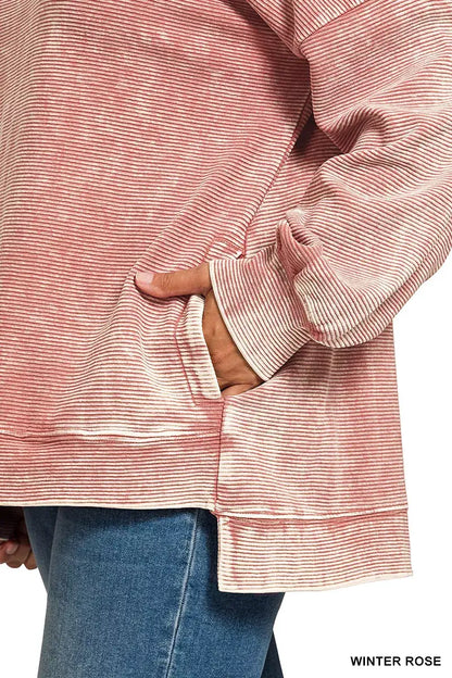 Zenana Full Size Acid Washed Double Ribbed Hi-low Sweatshirt Plus Size