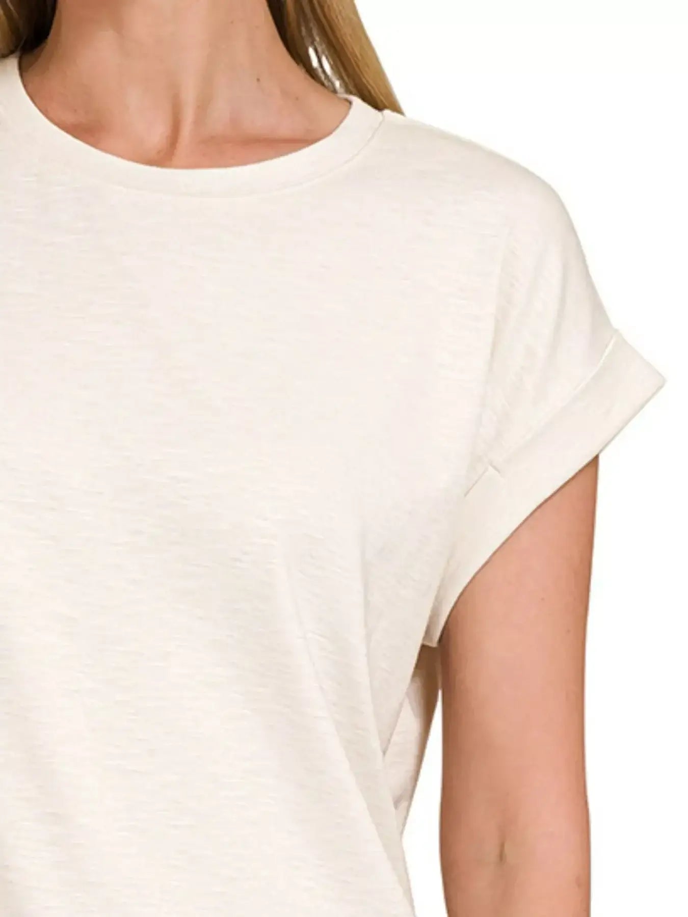 Zenana Full Size Cotton Modal Slub Rolled Sleeve T-Shirt Plus Size