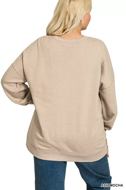 Zenana Full Size Fleece Hi-low Boyfriend Sweatshirts with Pockets Plus Size