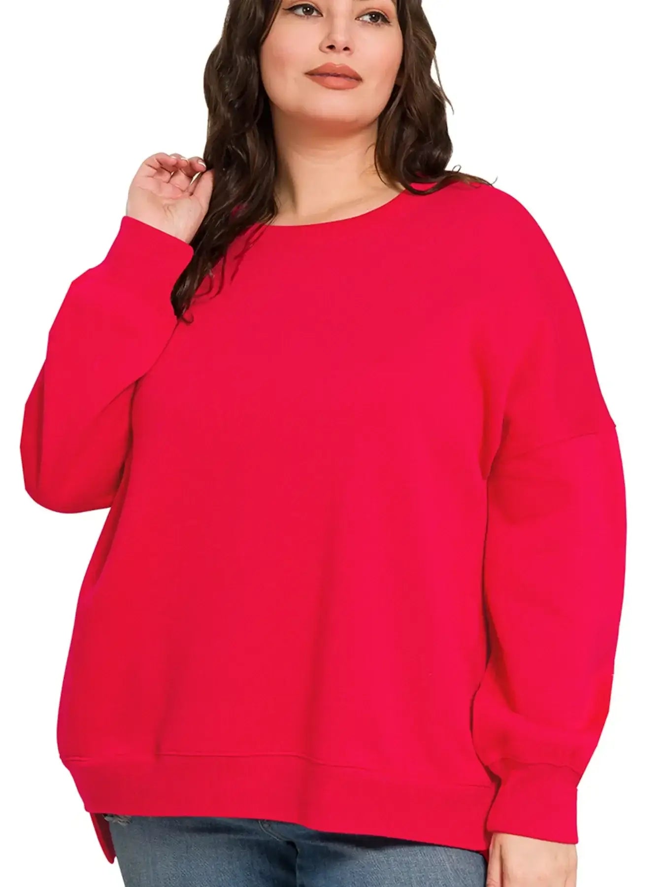 Zenana Full Size Fleece Hi-low Boyfriend Sweatshirts with Pockets Plus Size