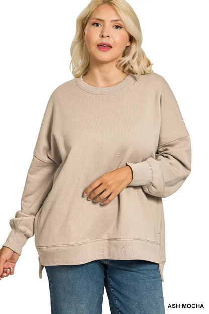 Zenana Full Size Fleece Hi-low Boyfriend Sweatshirts with Pockets Plus Size
