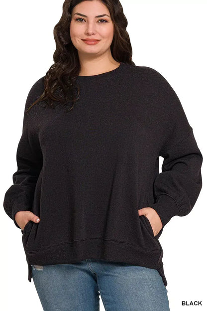 Zenana Full Size Fleece Hi-low Boyfriend Sweatshirts with Pockets Plus Size