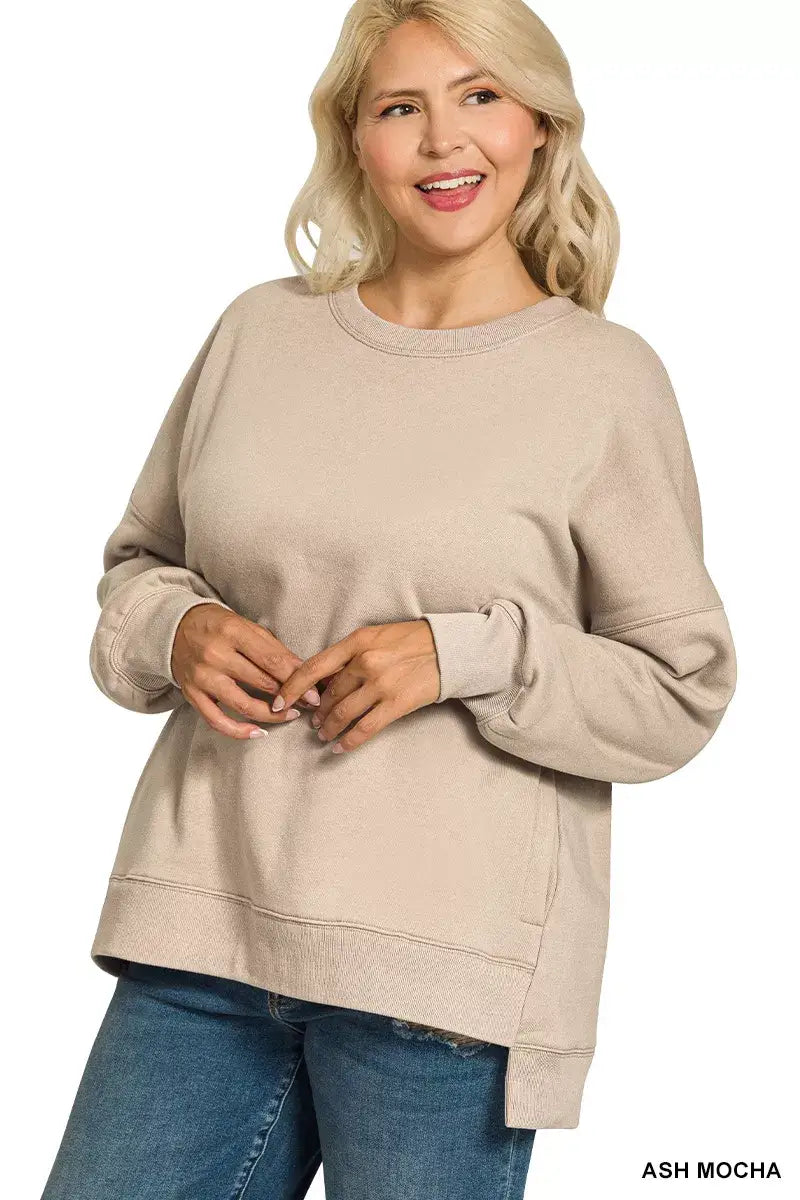 Zenana Full Size Fleece Hi-low Boyfriend Sweatshirts with Pockets Plus Size