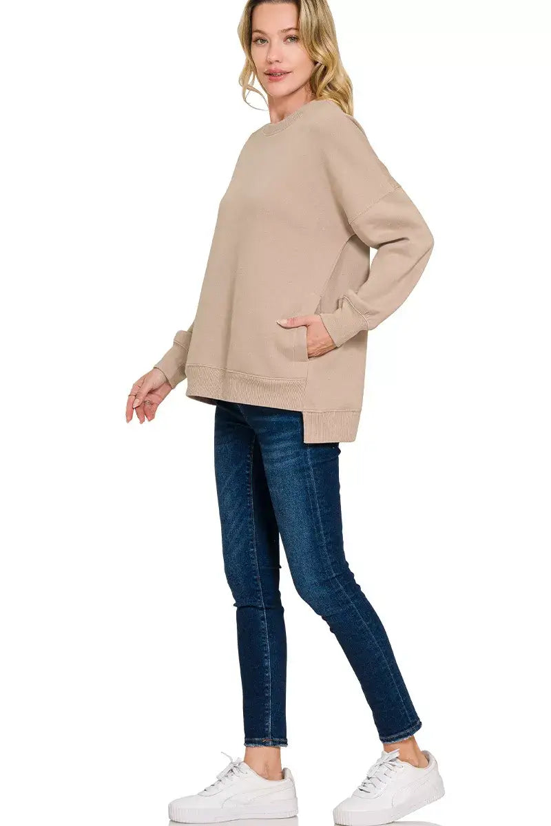 Zenana Full Size Fleece Hi-low Boyfriend Sweatshirts with Pockets Plus Size