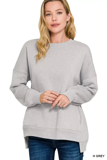 Zenana Full Size Fleece Hi-low Boyfriend Sweatshirts with Pockets Plus Size - Sweatshirts with Pockets