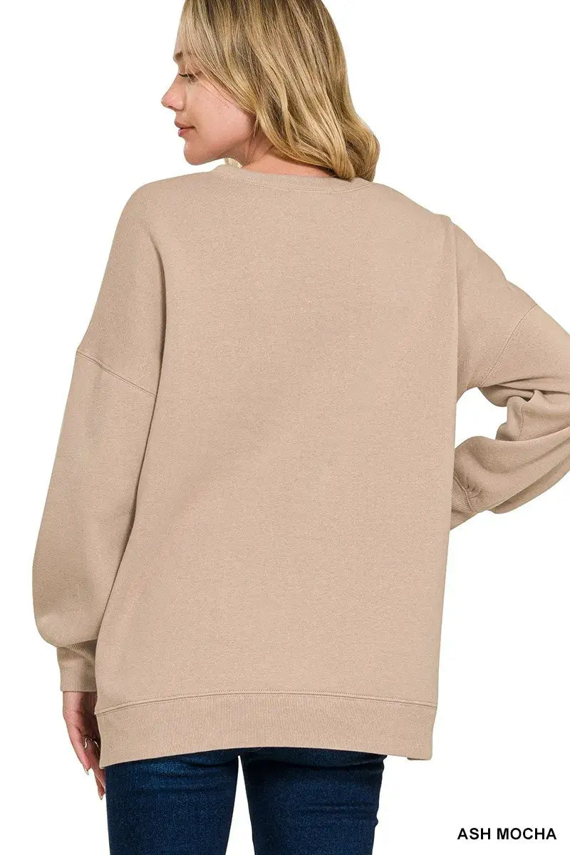 Zenana Full Size Fleece Hi-low Boyfriend Sweatshirts with Pockets Plus Size
