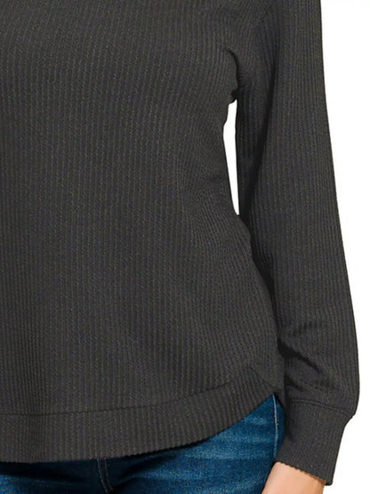 Zenana Full Size Raised Rib Round Neck Long Sleeve Top Plus Size