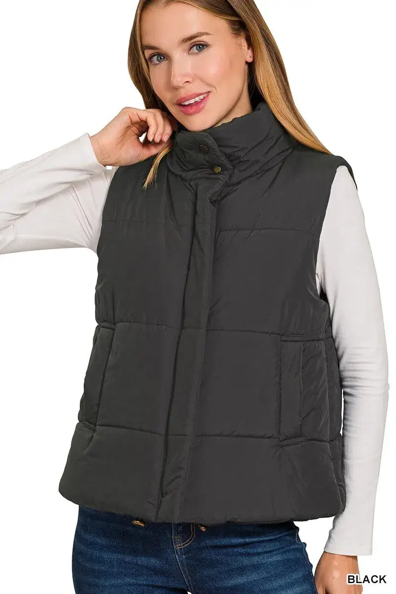 Zenana High Neck Zip-Up Vest Coat - Neck Zip-Up Vest Coat