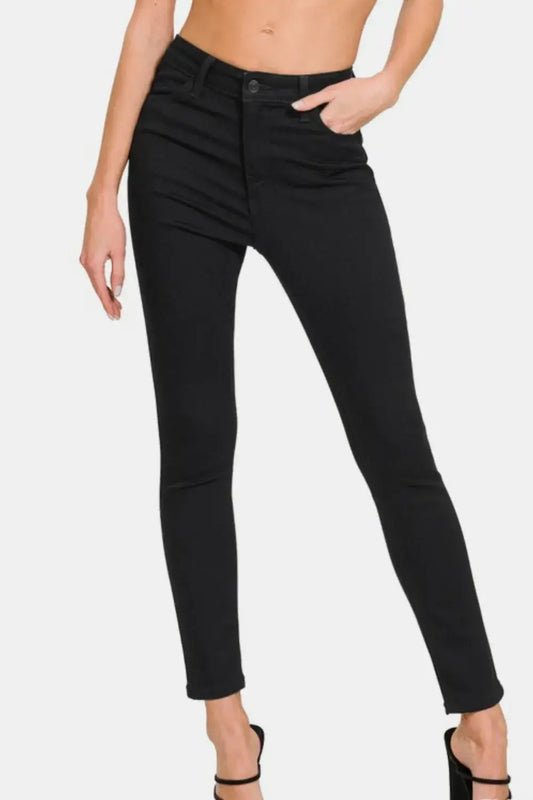 Zenana High Rise Skinny Jeans with Pockets - Black / 0(24)