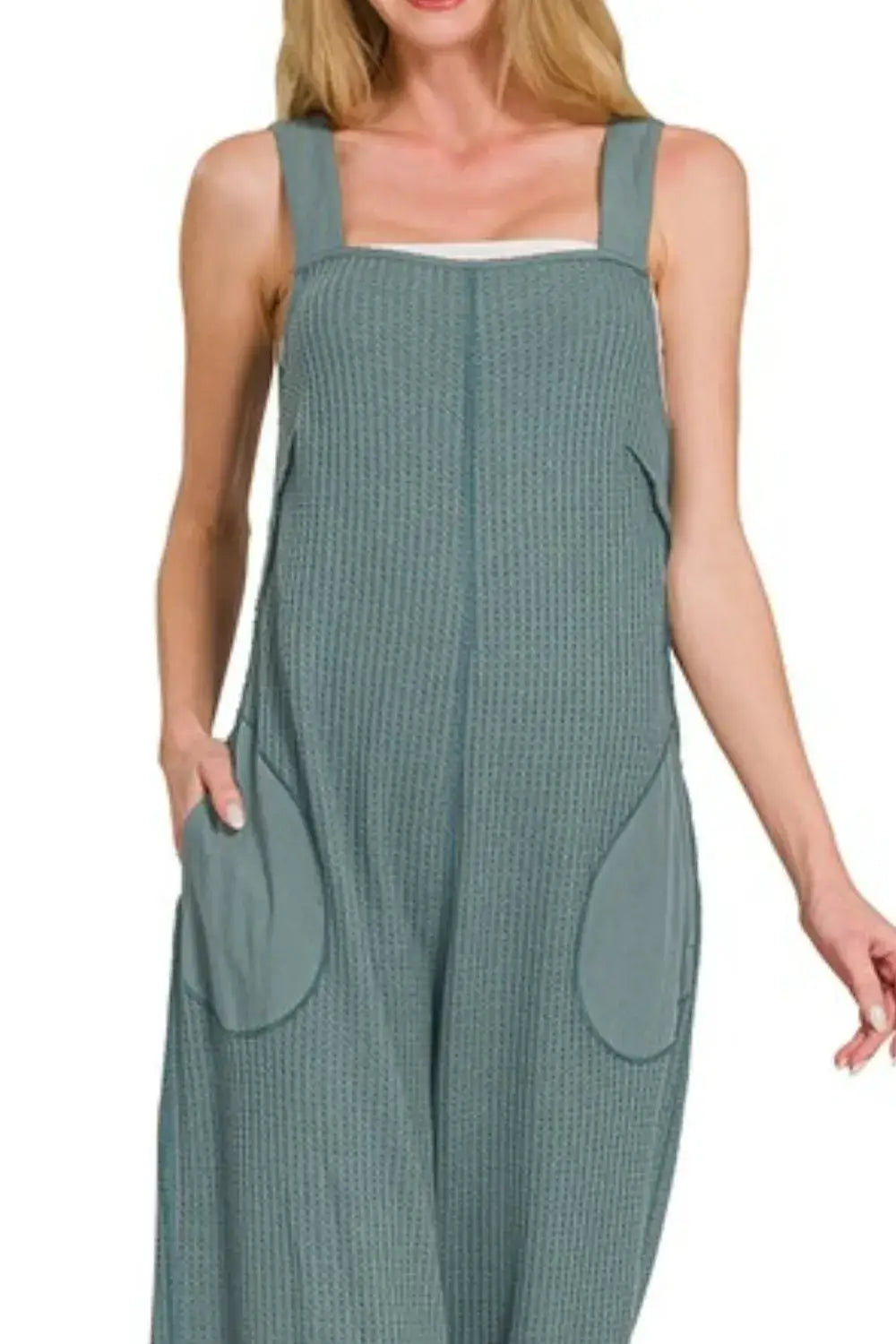 Zenana Knit Waffle Wide Leg Overalls
