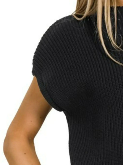 Zenana Mock Neck Short Sleeve Sweater - Neck Short Sleeve Sweater